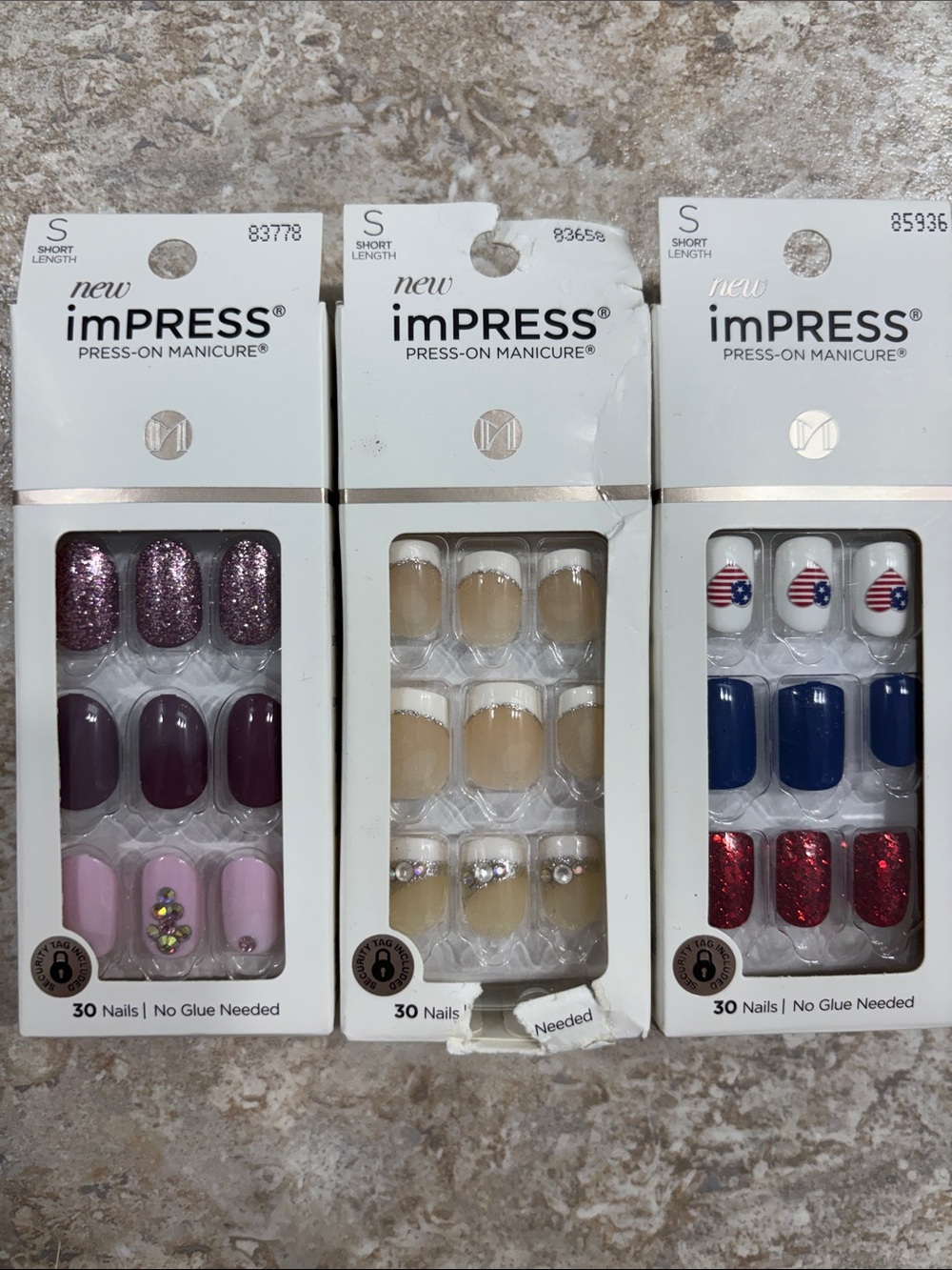 imPRESS Press-On Manicure Trio Pack — Purple, Nude, Blue/Red